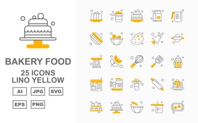25优质面包房食品利诺黄色图标包集