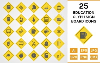 25 zestaw ikon tablicy znak glifów edukacji