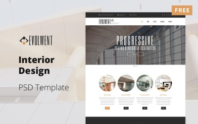 Evolwent - Interieurontwerp Website Mockup Gratis PSD-sjabloon