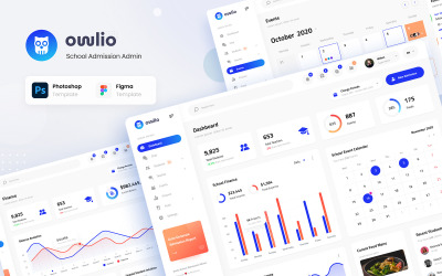 Owlio - School Admission Admin Dashboard Figma and PSD UI Elements