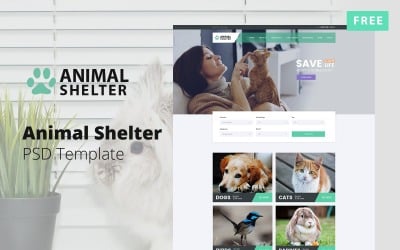 Plantilla PSD gratuita de diseño web de refugio de animales