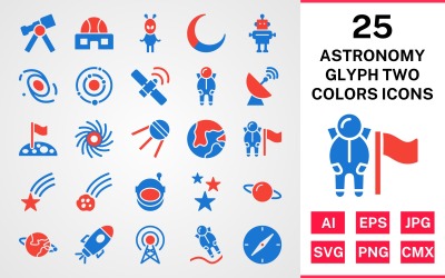 5 Astronomi Glyph två färger Ikonuppsättning