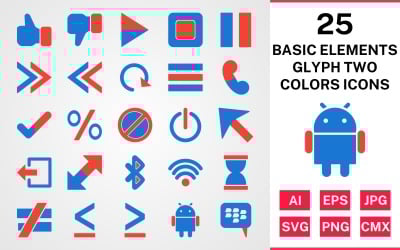 25 Basic Elements Glyph Two Colors Icon Set