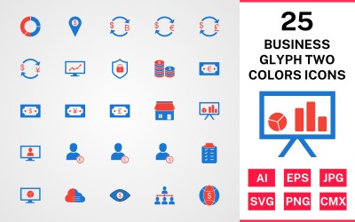 25 Business Glyph Ikonuppsättning med två färger