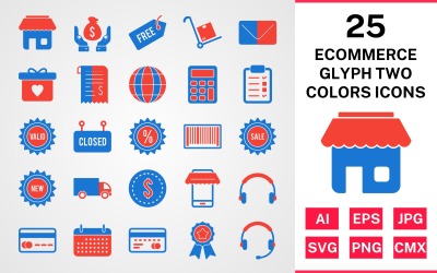 25 Conjunto de ícones de duas cores Glyph de comércio eletrônico