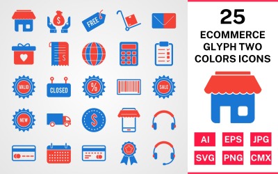 25 conjunto de iconos de dos colores de glifo de comercio electrónico