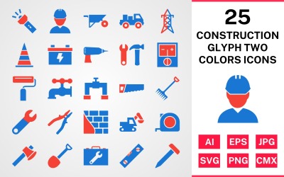 Conjunto de iconos de dos colores de glifo de construcción 25