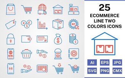 25 E-ticaret Hattı İki Renk Simge Seti