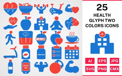 25 Health Glyph Two Colors Icon Set