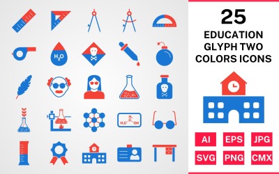 25 освіти гліфів два кольори набір іконок