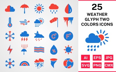 25天气标志符号两种颜色的图标集