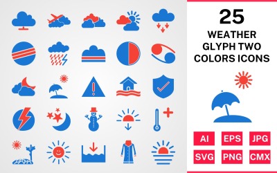 25天气标志符号两种颜色的图标集
