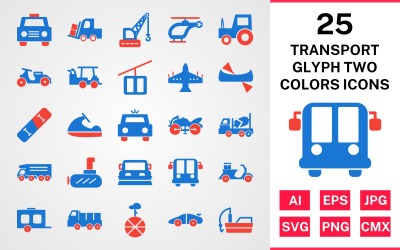 25 Transport Glyph Ikonuppsättning med två färger