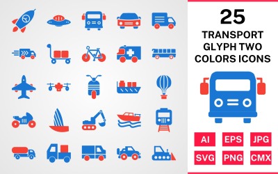 25 Transport Glyph Ikonuppsättning med två färger
