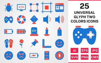 25 Universal Glyph Ikonuppsättning med två färger
