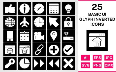 25 Basic ui Glyph Inverted Icon Set