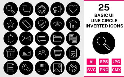 25 Basic ui Line Circle Inverted Icon Set