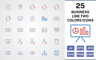 25 Business Line två färger Ikonuppsättning