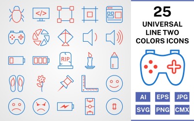 25 Conjunto de iconos de dos colores de línea universal