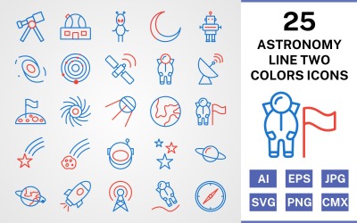 25 csillagászati vonal két színű ikon készlet