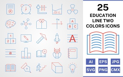 25 Education Line Two Colors Icon Set