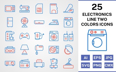 25 Elektronische Geräte Linie Zwei Farben Symbolsatz