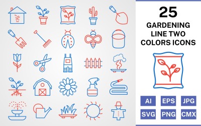 25 Symbolsatz für die Gartenarbeitslinie mit zwei Farben