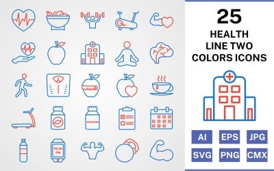 25 Health Line två färger Ikonuppsättning