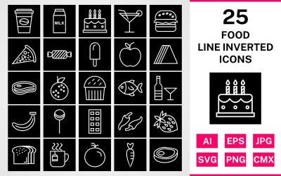25 matlinje inverterad ikonuppsättning