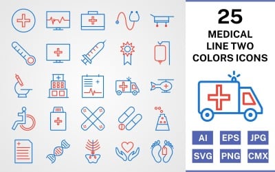 25 Symbolsatz für die medizinische Linie mit zwei Farben