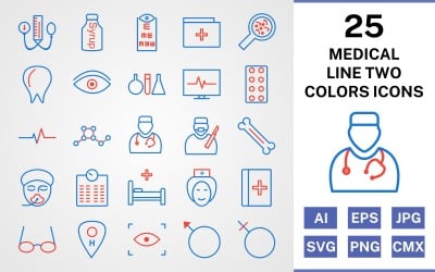 25 медичної лінії два кольори набір іконок
