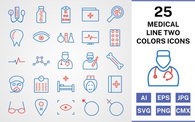 25 medische lijn twee kleuren Icon Set
