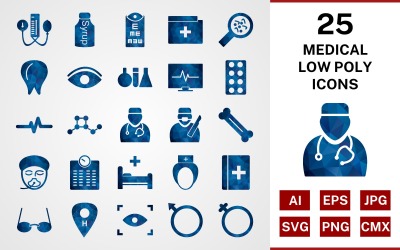 Набор 25 медицинских низкополигональных иконок