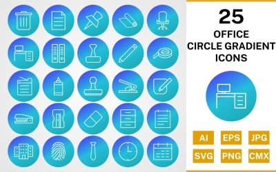 25 Office Circle Gradient Icon Set