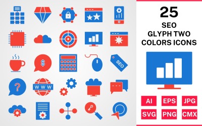 25 Seo Glyph Conjunto de iconos de dos colores
