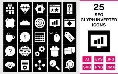 25 Seo Glyph Omgekeerde Icon Set