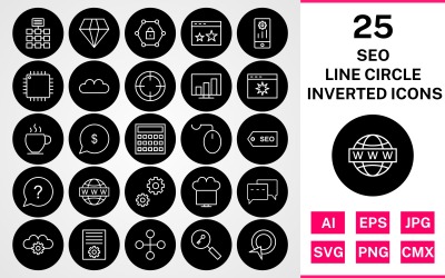 25 Seo Line Circle Inverted Icon Set