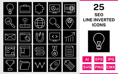 25 Seo Line Omgekeerde Icon Set