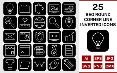 25 Seo Round Corner Line перевернутый набор иконок