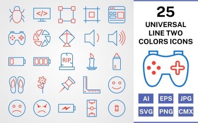 25 Universal Line Två färger Ikonuppsättning