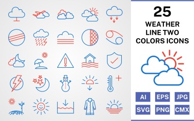 25 Weather Line Two Colors Icon Set