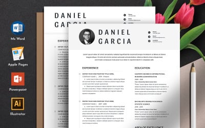 Dan- Clean &amp;amp; Professional bewerkbare Word Apple Pages CV CV-sjabloon