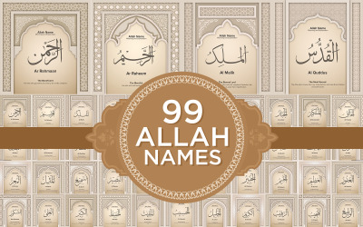 99 Namen Allahs mit Bedeutung und Erklärung - Vektorbild