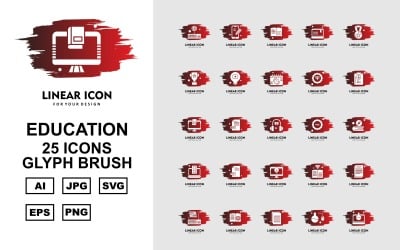 25 Premium Education Glyph Brush Pack Ikonuppsättning