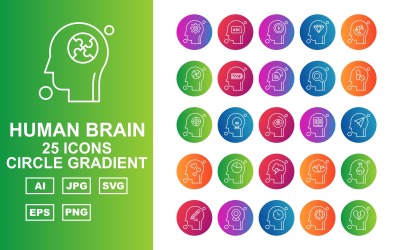 25 Premium Human Brain Circle Gradient Pack Ikonuppsättning