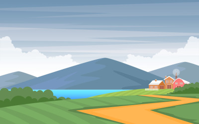 Vidéki mezőgazdasági táj - illusztráció