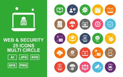 25 Conjunto de iconos de múltiples círculos de seguridad y web premium