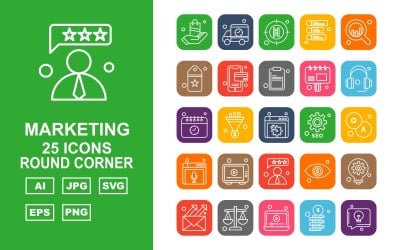 25 Premium Business Round Corner Icon Set
