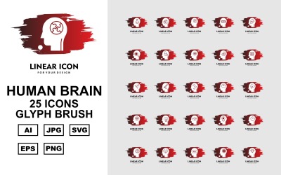 25 Premium Human Brain Glyph Brush Ikonuppsättning