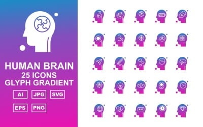 25 Premium Human Brain Glyph Gradient Icon Set